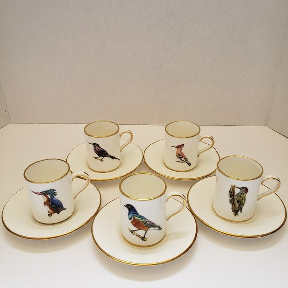 Set of 5 Vintage Hammersley & Co Bone China Bird Demitasse Cup and Saucer - Picture 1 of 16